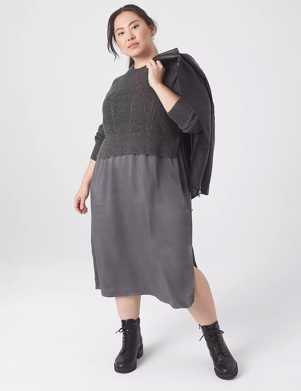 NWT Grey Lane Bryant Sweater Dress with Satin Skirt Wmns 3X Preppy Classic